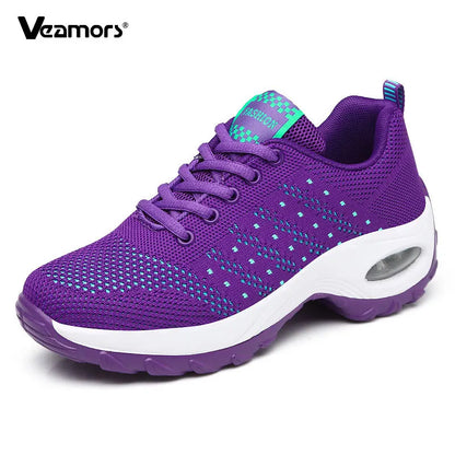 Fashion Women Lightweight Sneakers Running Shoes Outdoor Sports Shoes Breathable Mesh Comfort Running Shoes Air Cushion Lace Up